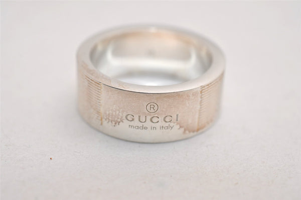 Authentic GUCCI Vintage Logo Flat Band Ring Size 15 Silver 2244J
