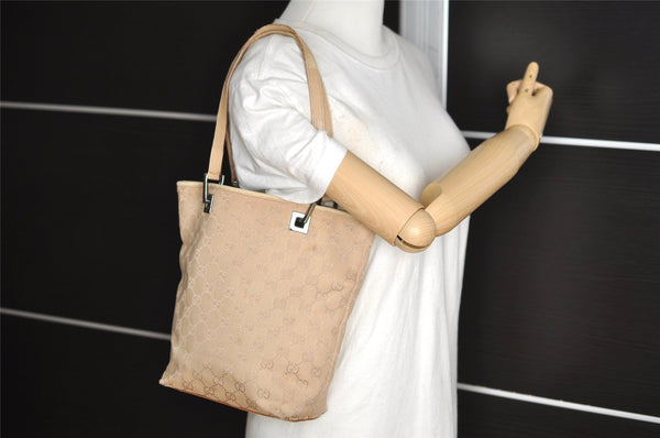 Authentic GUCCI Vintage Shoulder Tote Bag GG Canvas Leather 31244 Beige 2245I