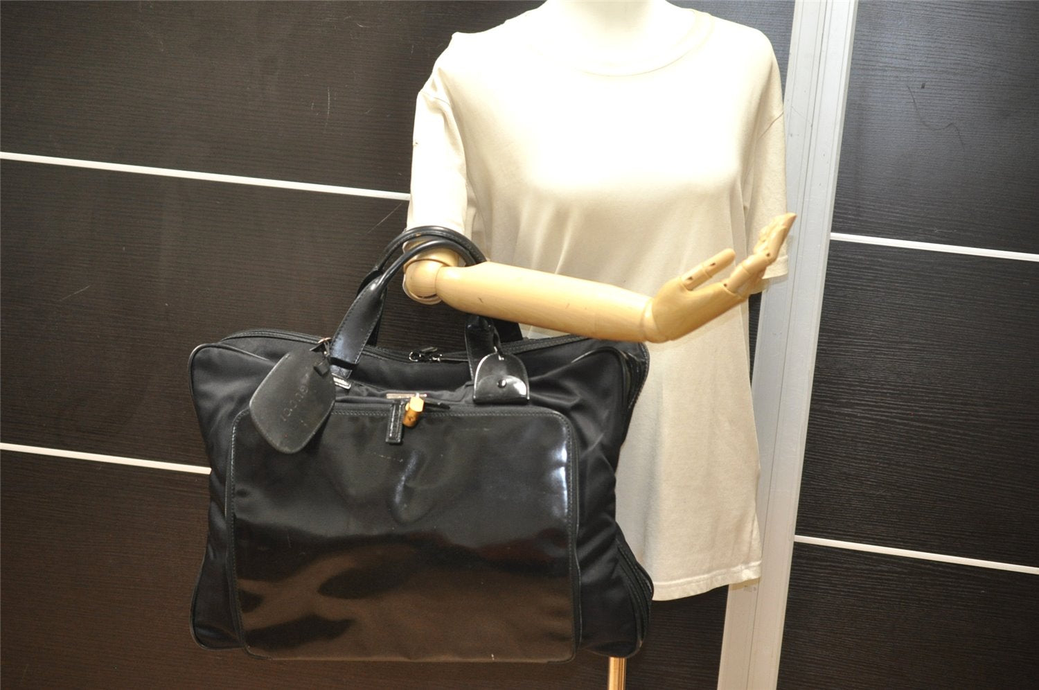 Authentic GUCCI Vintage Briefcase Business Bag Nylon Enamel Black 2248K