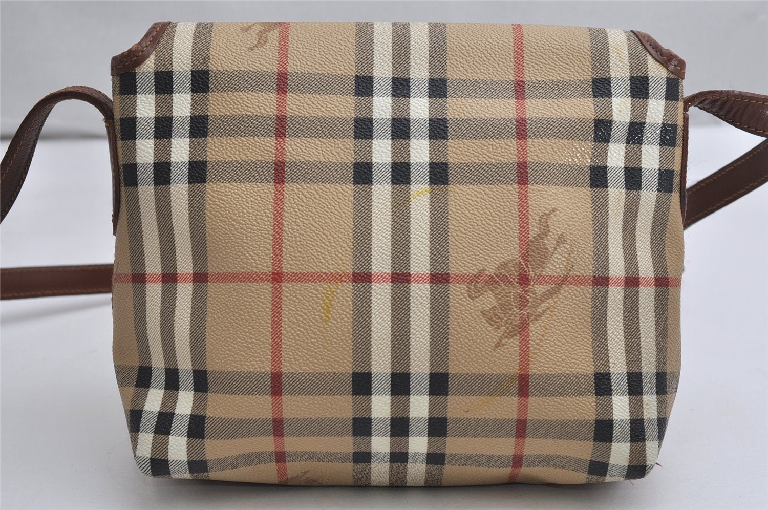 Authentic Burberrys Nova Check Shoulder Cross Body Bag PVC Leather Beige 2250K