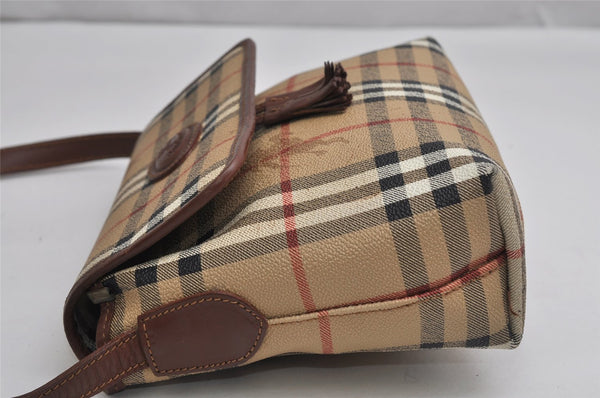 Authentic Burberrys Nova Check Shoulder Cross Body Bag PVC Leather Beige 2250K