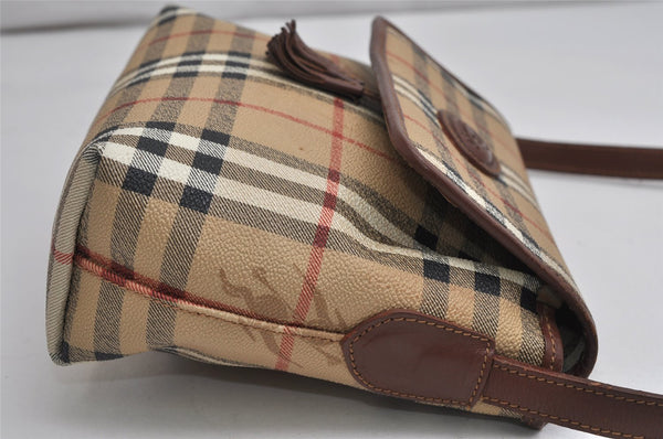 Authentic Burberrys Nova Check Shoulder Cross Body Bag PVC Leather Beige 2250K
