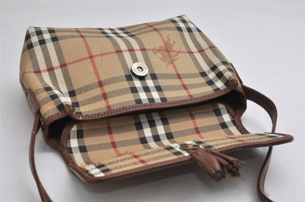 Authentic Burberrys Nova Check Shoulder Cross Body Bag PVC Leather Beige 2250K