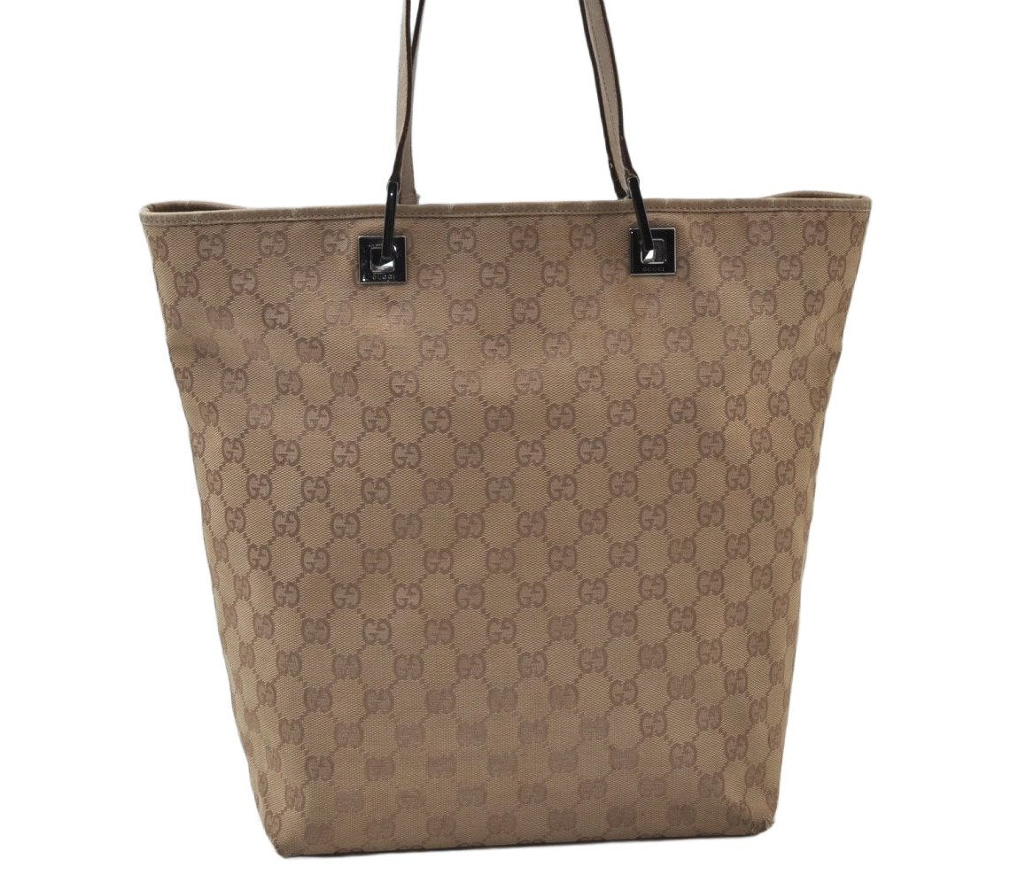 Authentic GUCCI Shoulder Hand Tote Bag GG Canvas Leather 31243 Beige 2252J