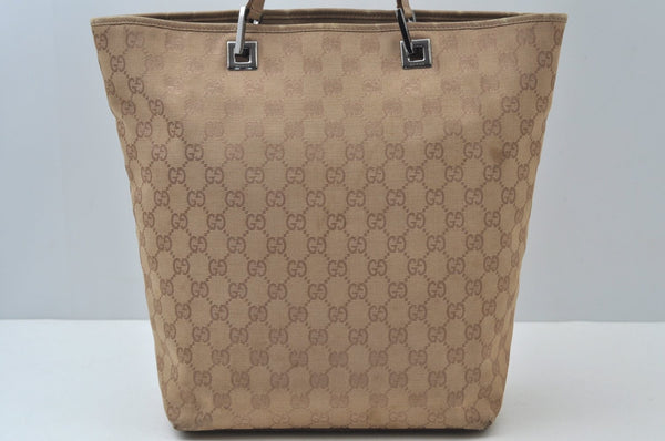 Authentic GUCCI Shoulder Hand Tote Bag GG Canvas Leather 31243 Beige 2252J