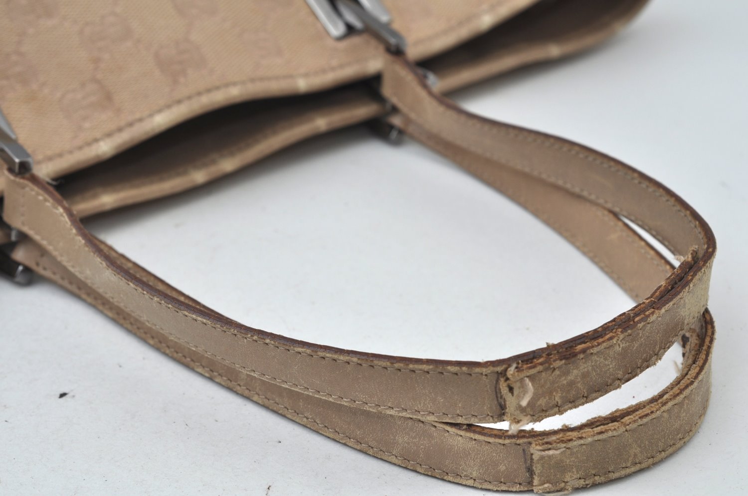 Authentic GUCCI Shoulder Hand Tote Bag GG Canvas Leather 31243 Beige 2252J