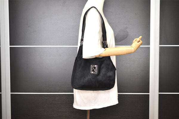 Authentic FENDI Vintage Shoulder Bag Purse Unborn Calf Leather Black 2253I