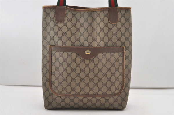 Authentic GUCCI Web Sherry Line Shoulder Tote Bag GG PVC Leather Brown 2253J