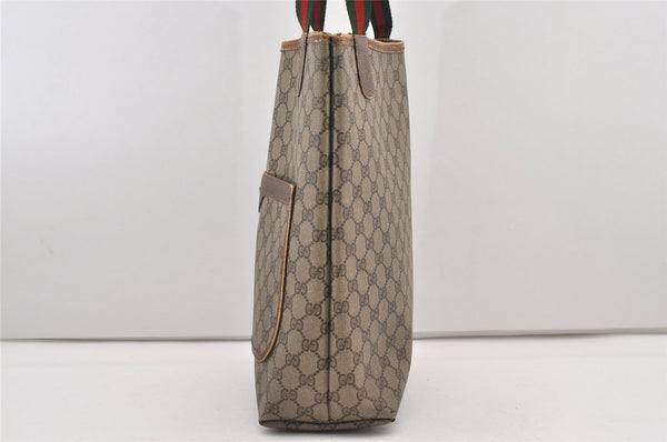 Authentic GUCCI Web Sherry Line Shoulder Tote Bag GG PVC Leather Brown 2253J