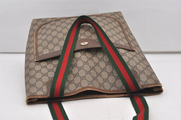 Authentic GUCCI Web Sherry Line Shoulder Tote Bag GG PVC Leather Brown 2253J