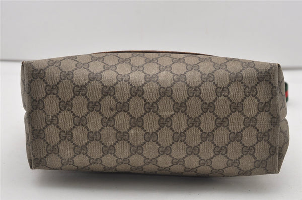 Authentic GUCCI Web Sherry Line Shoulder Tote Bag GG PVC Leather Brown 2253J
