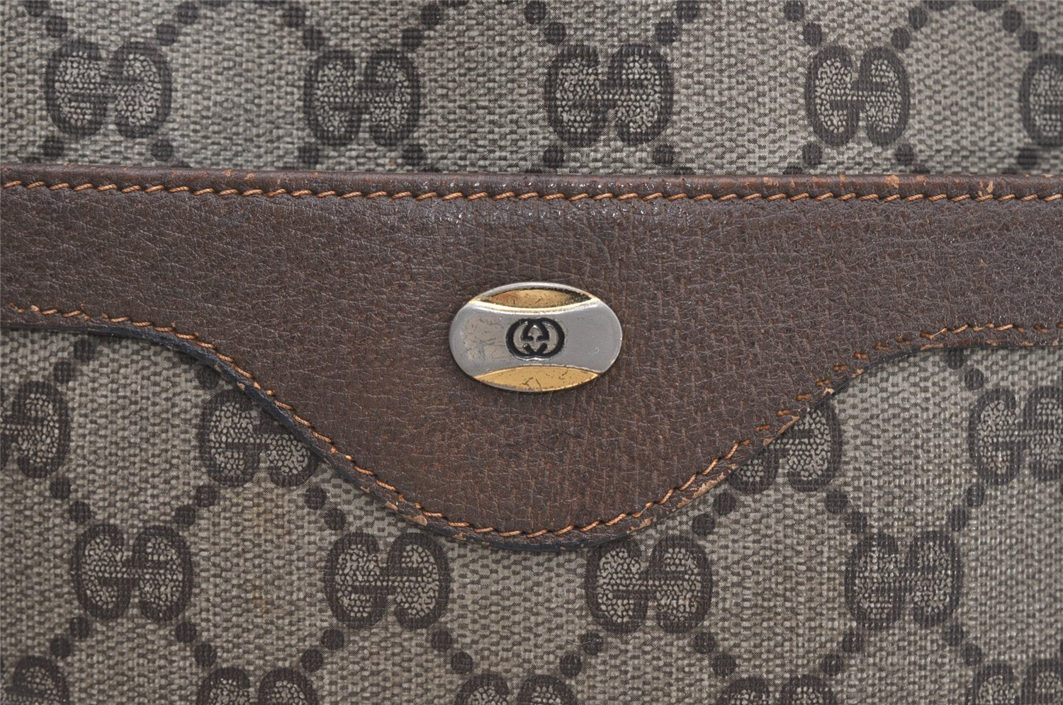 Authentic GUCCI Web Sherry Line Shoulder Tote Bag GG PVC Leather Brown 2253J