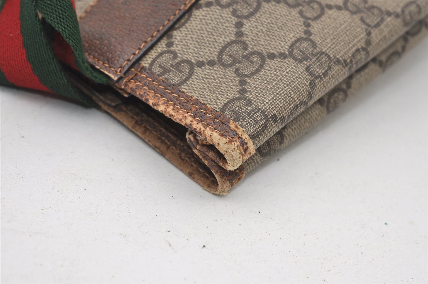 Authentic GUCCI Web Sherry Line Shoulder Tote Bag GG PVC Leather Brown 2253J