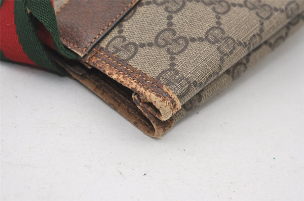 Authentic GUCCI Web Sherry Line Shoulder Tote Bag GG PVC Leather Brown 2253J