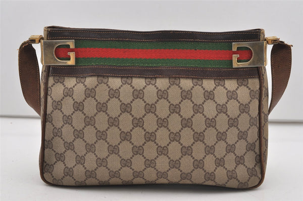 Authentic GUCCI Web Sherry Line Shoulder Bag Purse GG PVC Leather Brown 2254J