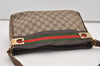 Authentic GUCCI Web Sherry Line Shoulder Bag Purse GG PVC Leather Brown 2254J