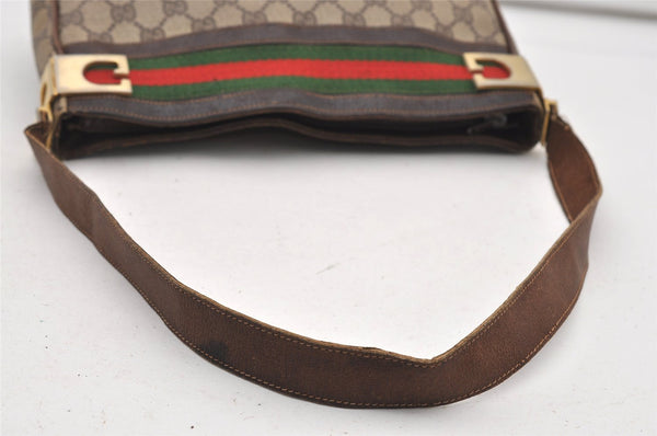 Authentic GUCCI Web Sherry Line Shoulder Bag Purse GG PVC Leather Brown 2254J