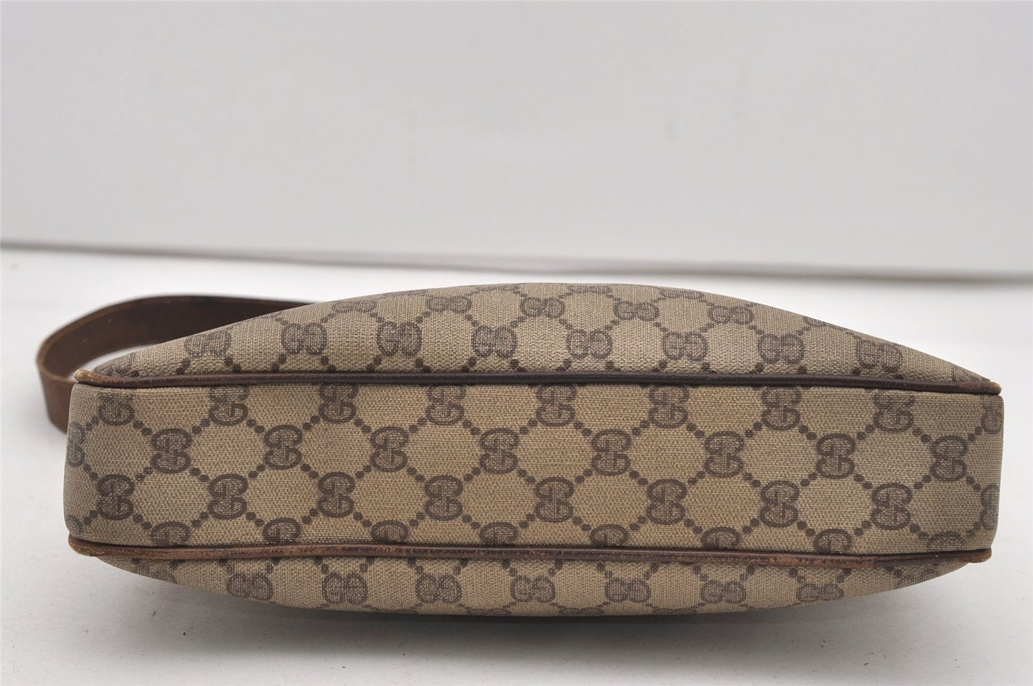 Authentic GUCCI Web Sherry Line Shoulder Bag Purse GG PVC Leather Brown 2254J