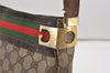 Authentic GUCCI Web Sherry Line Shoulder Bag Purse GG PVC Leather Brown 2254J