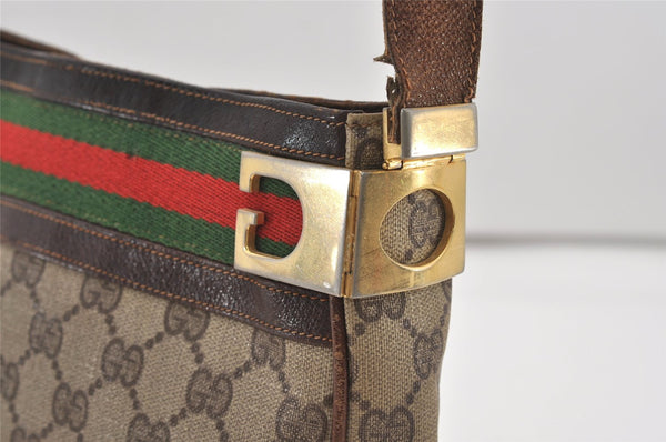 Authentic GUCCI Web Sherry Line Shoulder Bag Purse GG PVC Leather Brown 2254J