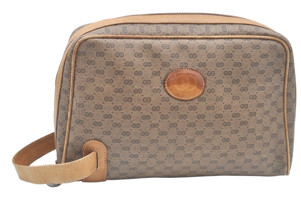 Authentic GUCCI Micro GG PVC Leather Clutch Hand Bag Purse Brown Junk 2256J