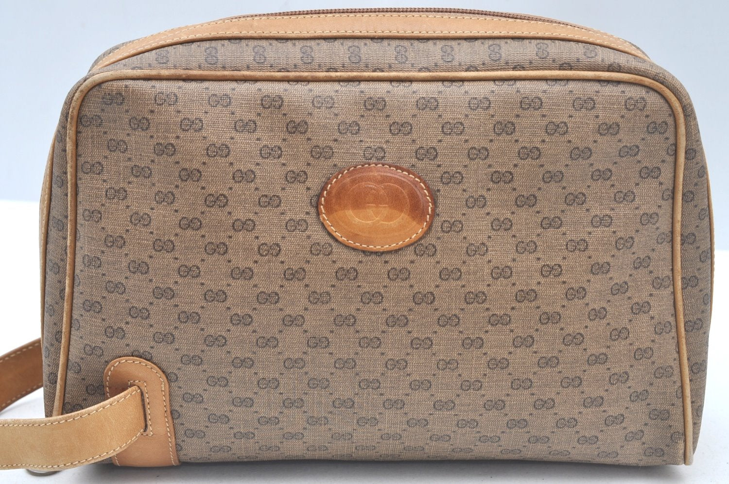 Authentic GUCCI Micro GG PVC Leather Clutch Hand Bag Purse Brown Junk 2256J