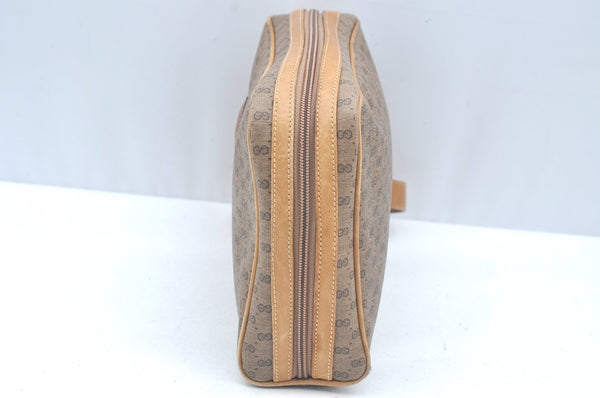 Authentic GUCCI Micro GG PVC Leather Clutch Hand Bag Purse Brown Junk 2256J