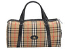 Authentic Burberrys Nova Check Canvas Leather Hand Boston Bag Beige 2259K