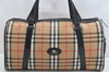 Authentic Burberrys Nova Check Canvas Leather Hand Boston Bag Beige 2259K