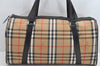 Authentic Burberrys Nova Check Canvas Leather Hand Boston Bag Beige 2259K