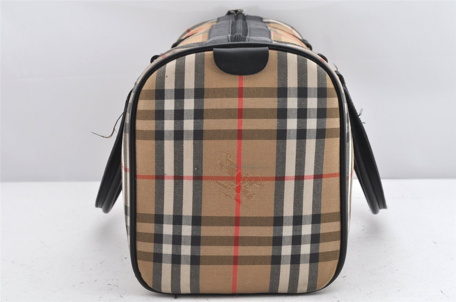 Authentic Burberrys Nova Check Canvas Leather Hand Boston Bag Beige 2259K