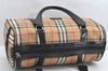 Authentic Burberrys Nova Check Canvas Leather Hand Boston Bag Beige 2259K