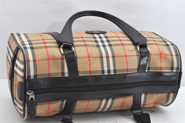 Authentic Burberrys Nova Check Canvas Leather Hand Boston Bag Beige 2259K