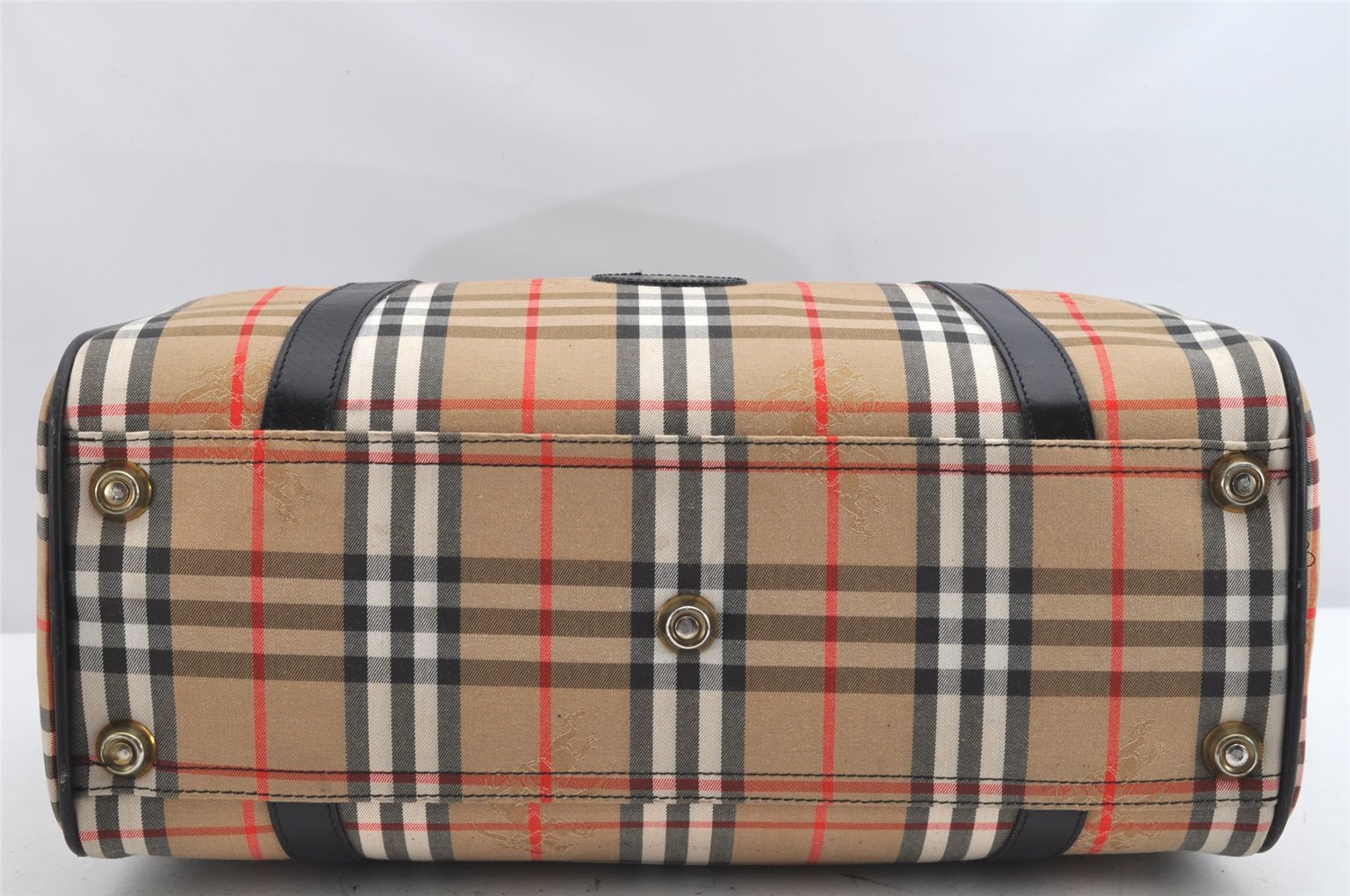 Authentic Burberrys Nova Check Canvas Leather Hand Boston Bag Beige 2259K