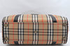 Authentic Burberrys Nova Check Canvas Leather Hand Boston Bag Beige 2259K
