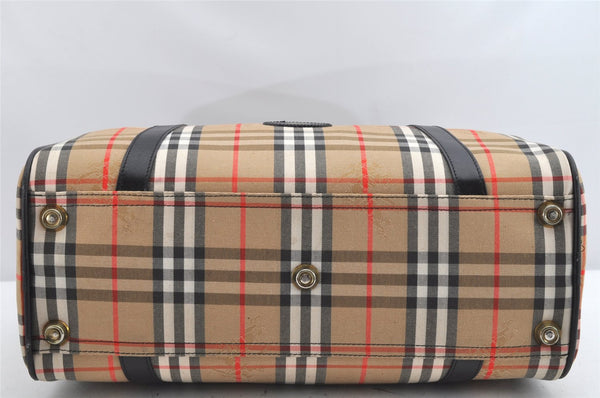 Authentic Burberrys Nova Check Canvas Leather Hand Boston Bag Beige 2259K