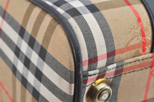 Authentic Burberrys Nova Check Canvas Leather Hand Boston Bag Beige 2259K