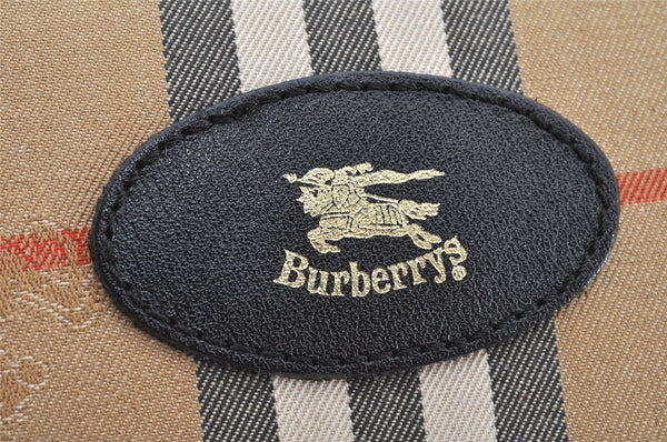Authentic Burberrys Nova Check Canvas Leather Hand Boston Bag Beige 2259K