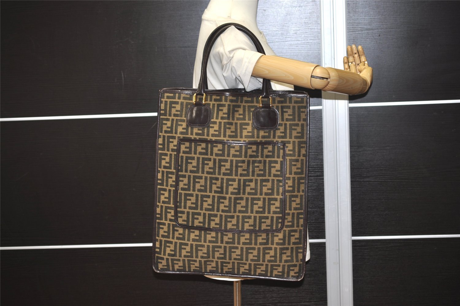 Authentic FENDI Zucca Vintage Hand Tote Bag Canvas Leather Brown 2263J