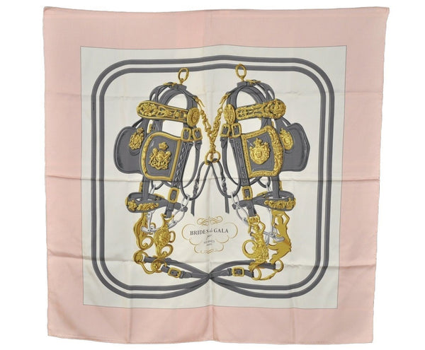 Authentic HERMES Carre 90 Scarf "BRIDES de GALA par" Silk Pink 2264J