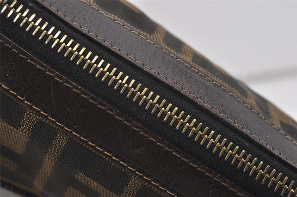 Authentic FENDI Zucca Clutch Hand Bag Purse Nylon Leather Brown Black 2265I