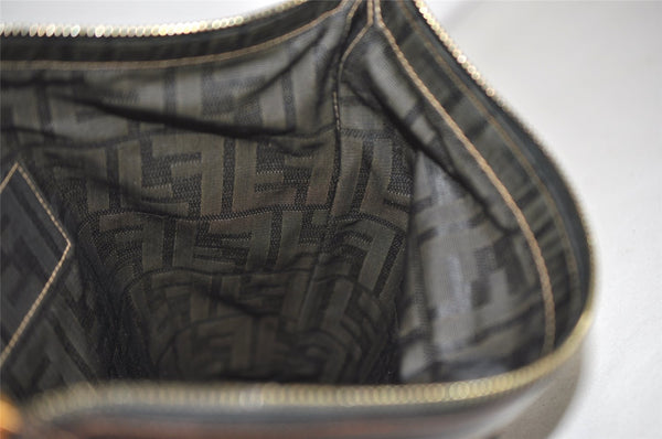Authentic FENDI Zucca Clutch Hand Bag Purse Nylon Leather Brown Black 2265I