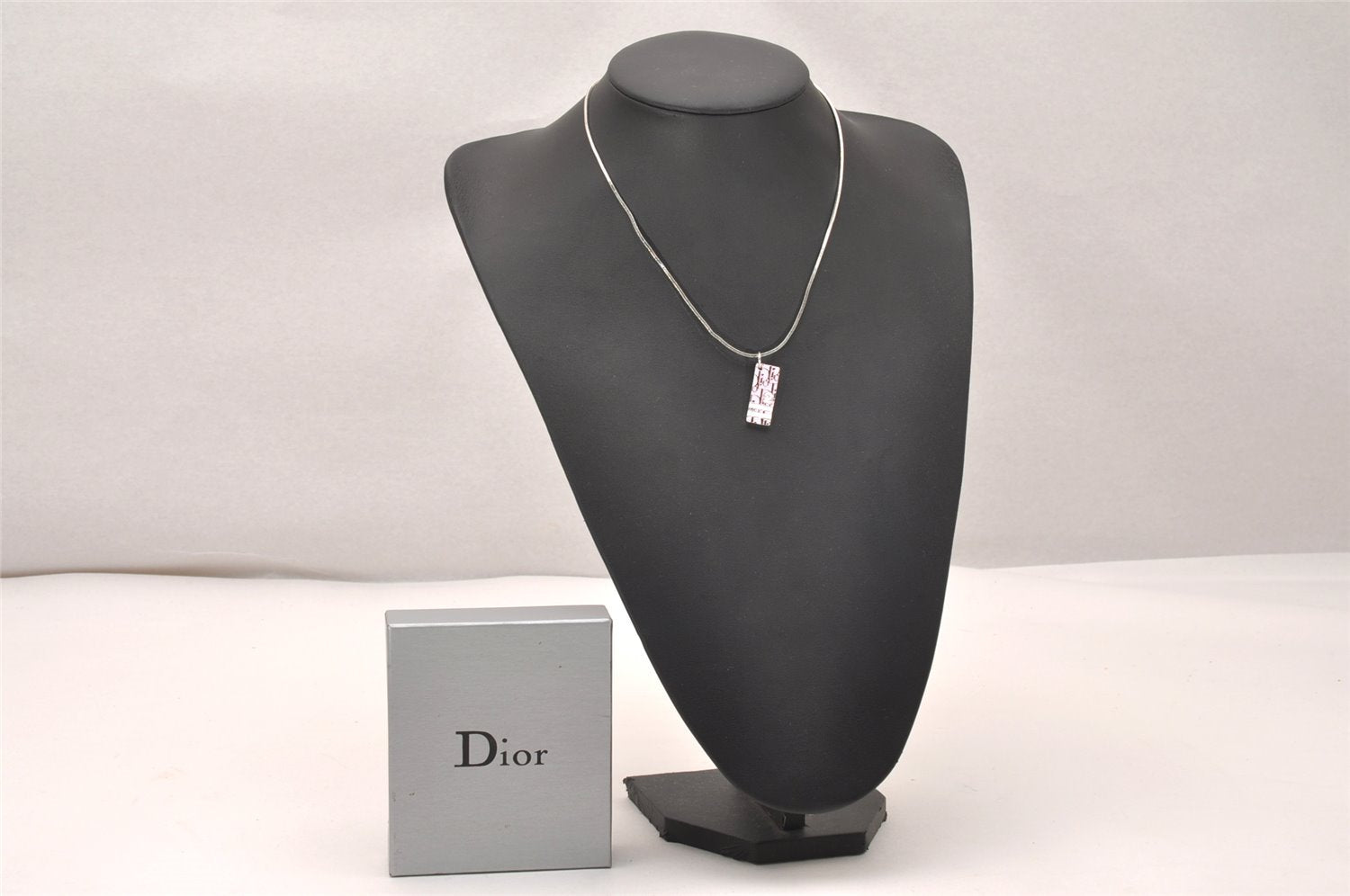 Authentic Christian Dior Trotter No.2 Silver Tone Pendant Necklace CD Box 2265J