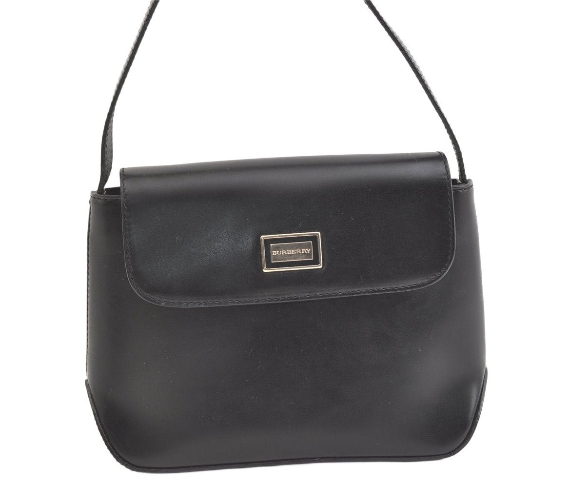 Authentic BURBERRY Vintage Leather Shoulder Hand Bag Purse Black 2266K