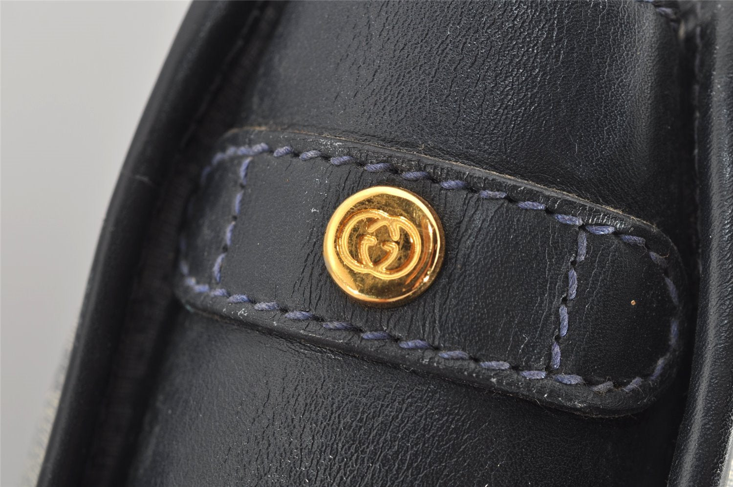 Authentic GUCCI Vintage Micro GG PVC Leather Shoulder Tote Bag Navy Blue 2267I