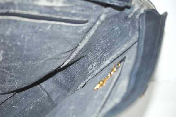 Authentic GUCCI Vintage Micro GG PVC Leather Shoulder Tote Bag Navy Blue 2267I