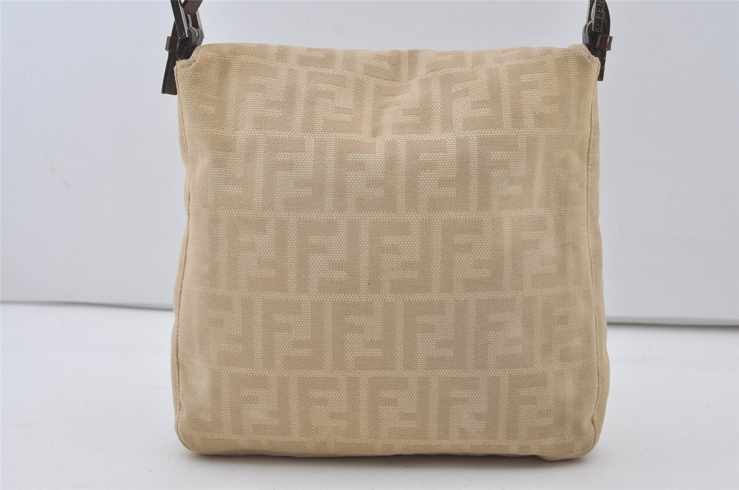 Authentic FENDI Zucca Mamma Baguette Shoulder Bag Canvas Leather Beige 2271J