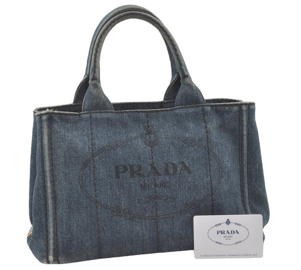 Authentic PRADA DENIM Canapa SS 2Way Shoulder Hand Bag Purse 1BG439 Blue 2272J