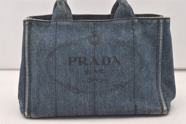 Authentic PRADA DENIM Canapa SS 2Way Shoulder Hand Bag Purse 1BG439 Blue 2272J