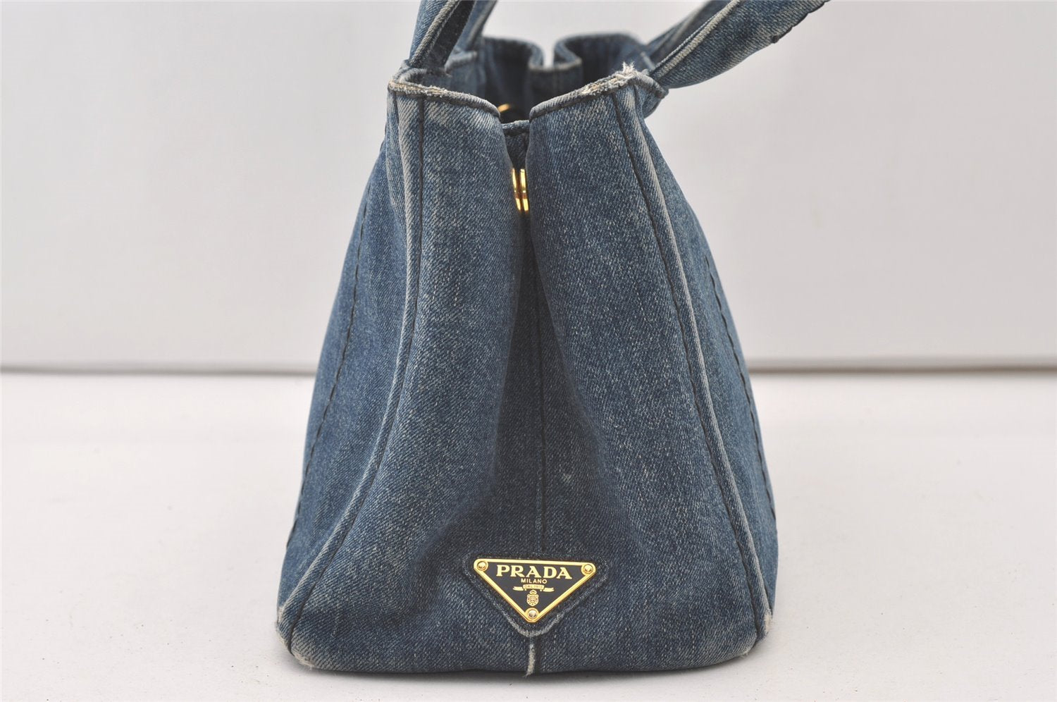 Authentic PRADA DENIM Canapa SS 2Way Shoulder Hand Bag Purse 1BG439 Blue 2272J